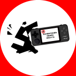 Logo "Gamer*innen gegen Rechts" mit weißem Hintergrund und rotem Rand, abgerundet