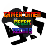 Logo "Gamer*innen gegen Rechts" in Regenborgenfarben, im Hintergrund zerschlägt ein Controller ein Hakenkreuz